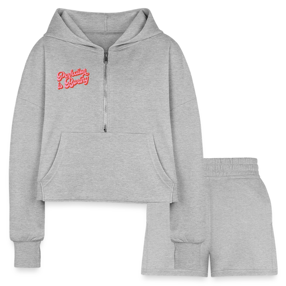 Trendy Women's Cropped Hoodie & High-Waisted Jogger Shorts Set - Sustainable Athleisure for Comfort & Style! - heather gray