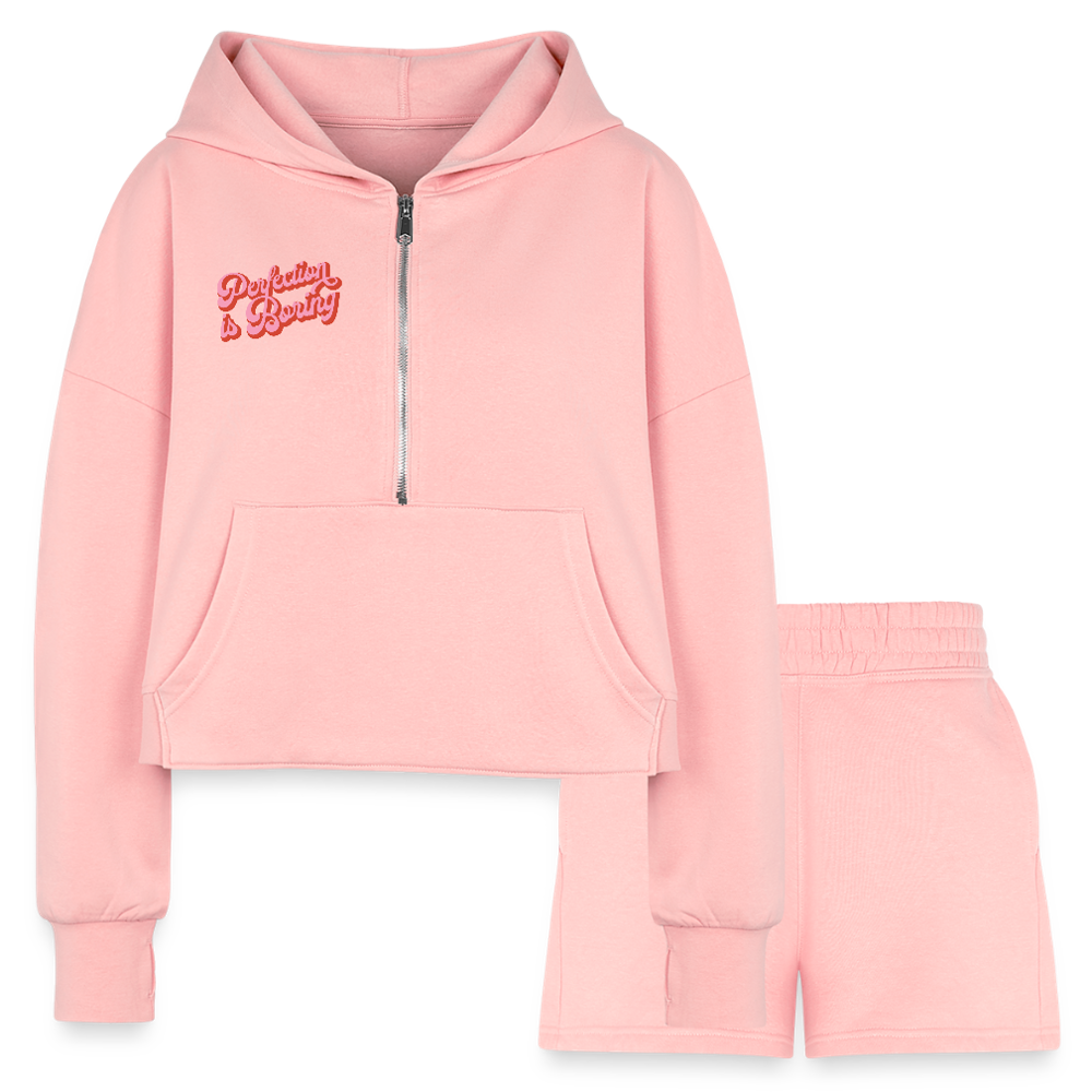 Trendy Women's Cropped Hoodie & High-Waisted Jogger Shorts Set - Sustainable Athleisure for Comfort & Style! - light pink