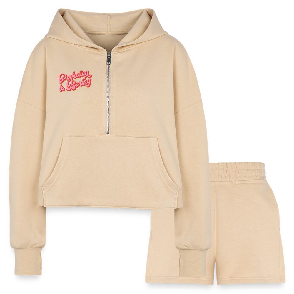 Trendy Women's Cropped Hoodie & High-Waisted Jogger Shorts Set - Sustainable Athleisure for Comfort & Style! - nude