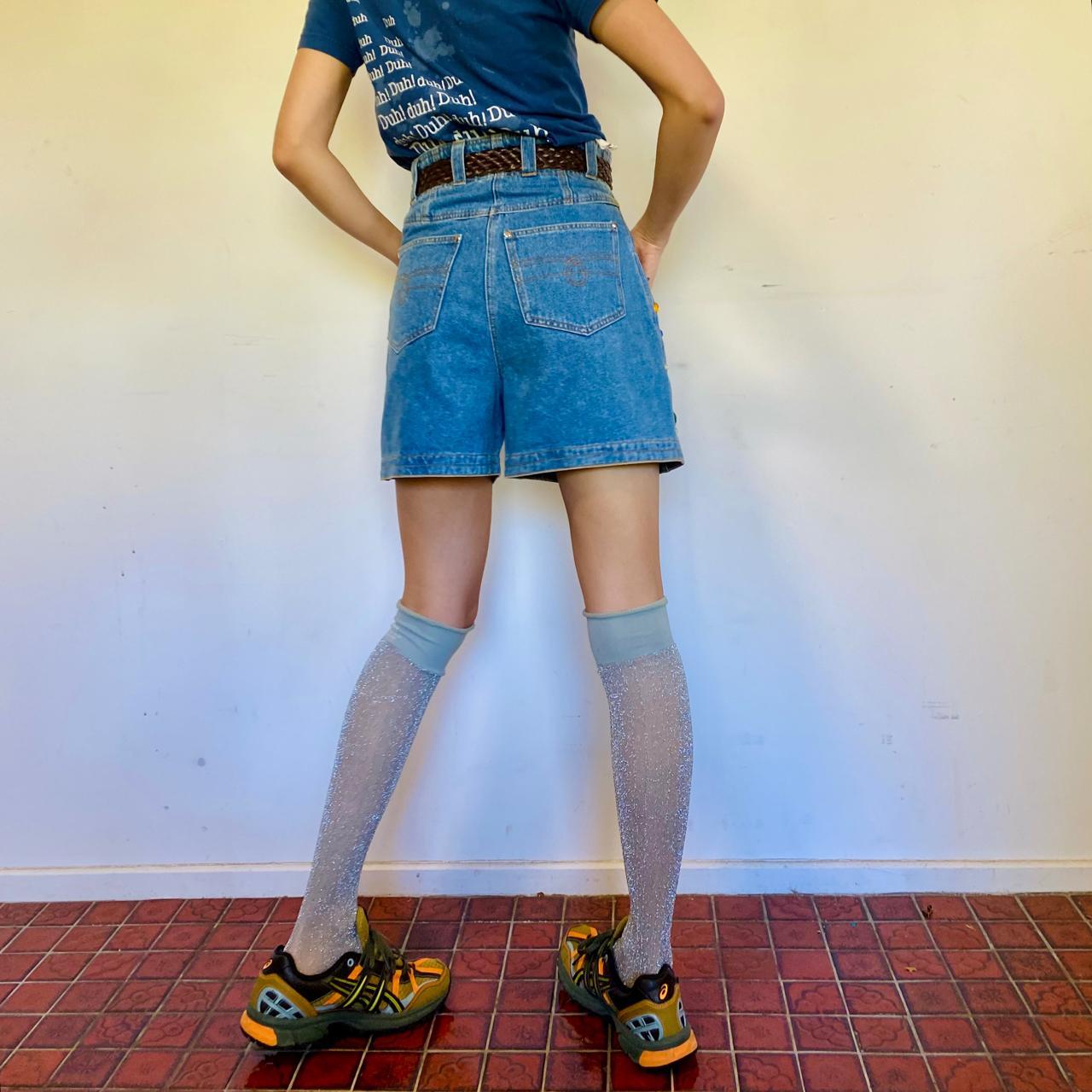 Vintage 80s denim high waist shorts with bedazzling hem stones